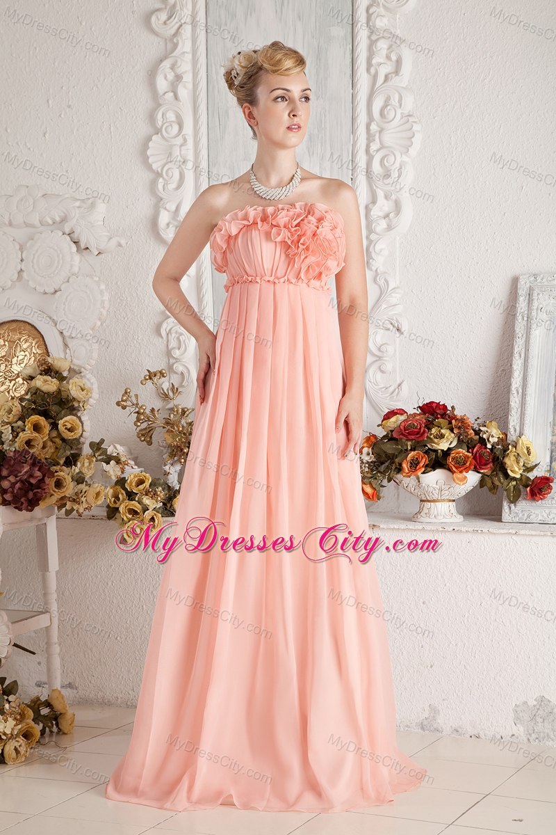 Strapless Watermelon Ruched Flower Prom Gowns