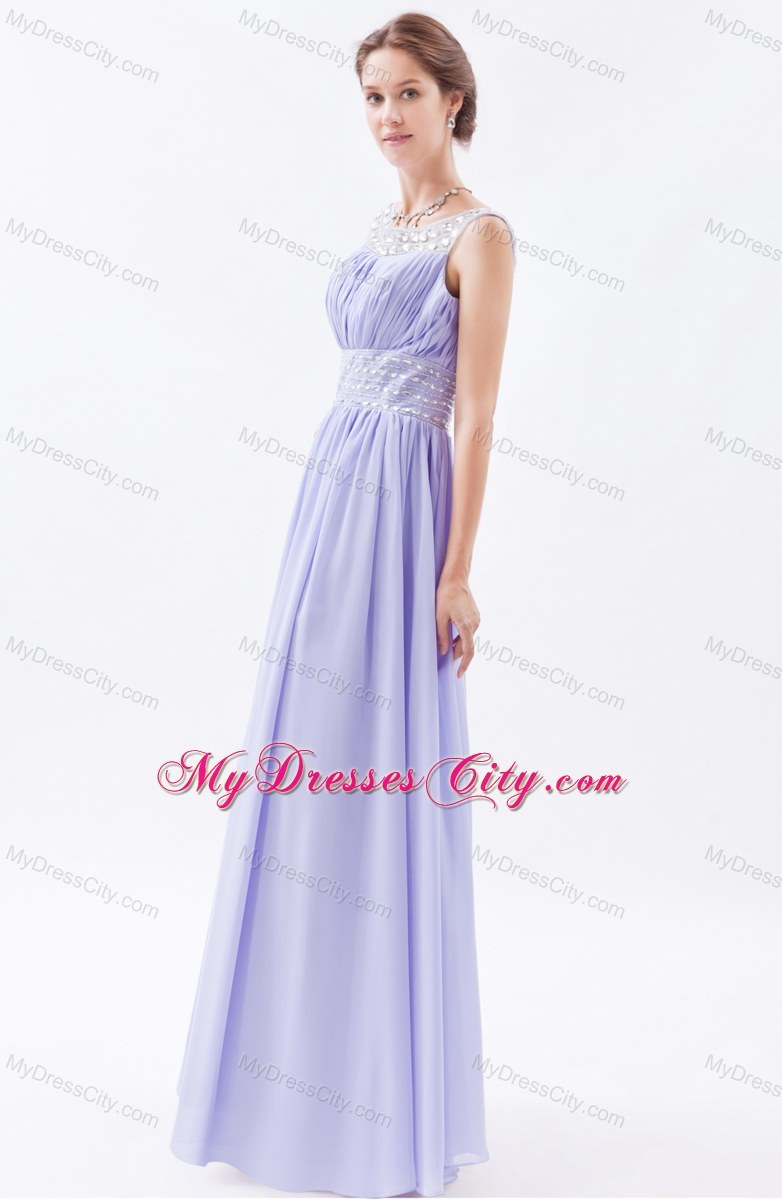 Lilac Column Beaded Scoop Prom Dress for Ladies