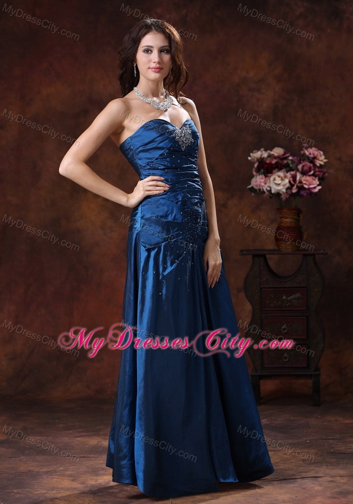 Sweetheart Beaded Ruching Navy Blue Cheap Prom Gowns