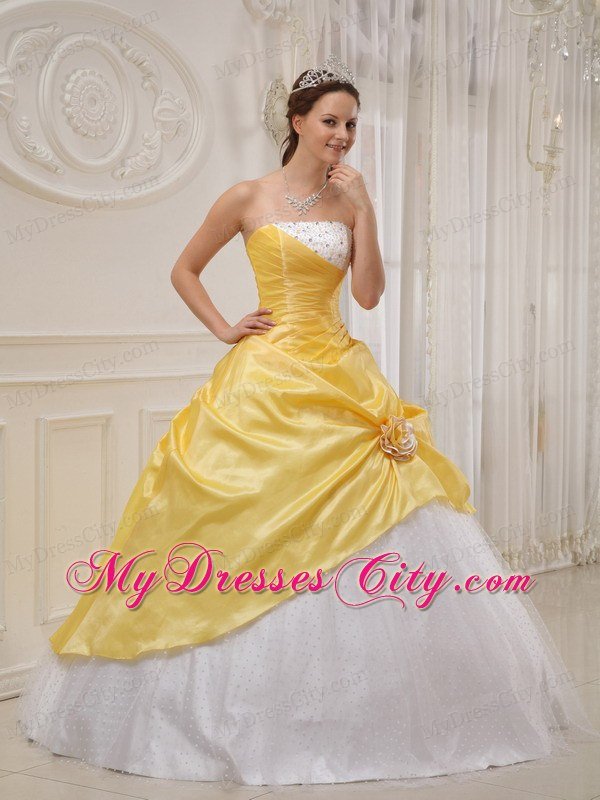 Yellow Ball Gown Strapless Beading Hot Sale Quinceanera Dresses