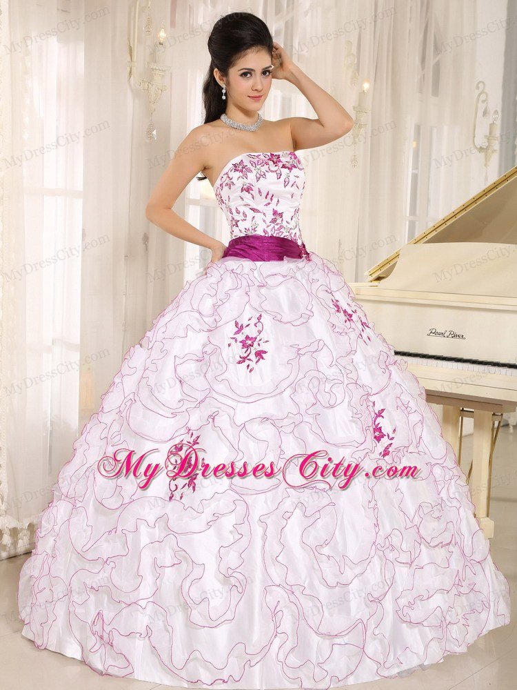White Organza Ruffles Quinceanera Dress With Embroidery Decorate