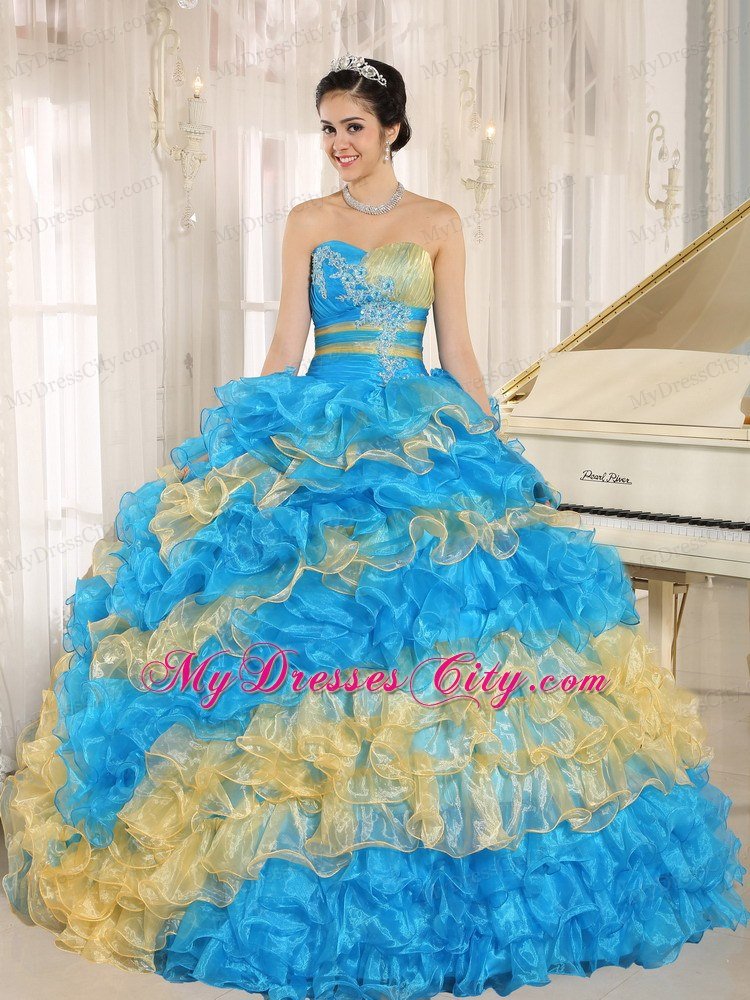 Multi-color 2013 Quinceanera Dress Ruffles With Appliques