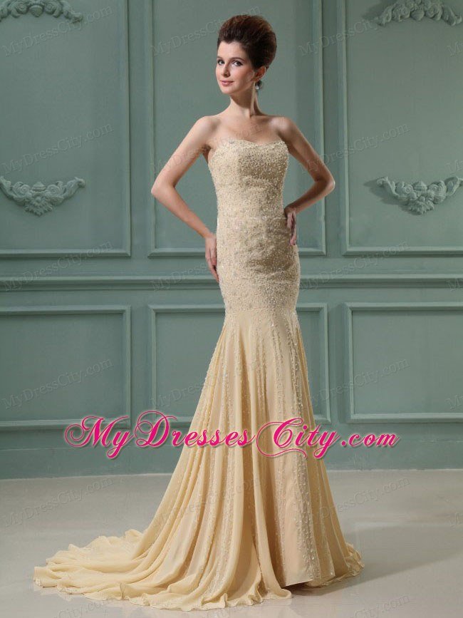 Champagne Chiffon Mermaid Celebrity Dress Beading Decorate