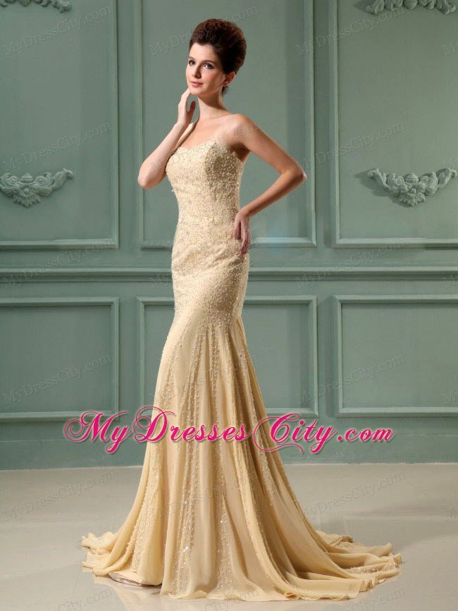 Champagne Chiffon Mermaid Celebrity Dress Beading Decorate