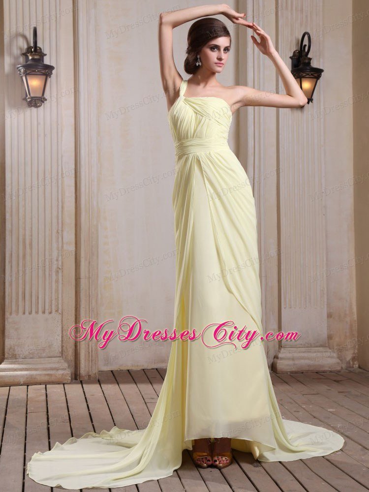 Yellow Green Celebrity Dress With One Shoulder and Court Train