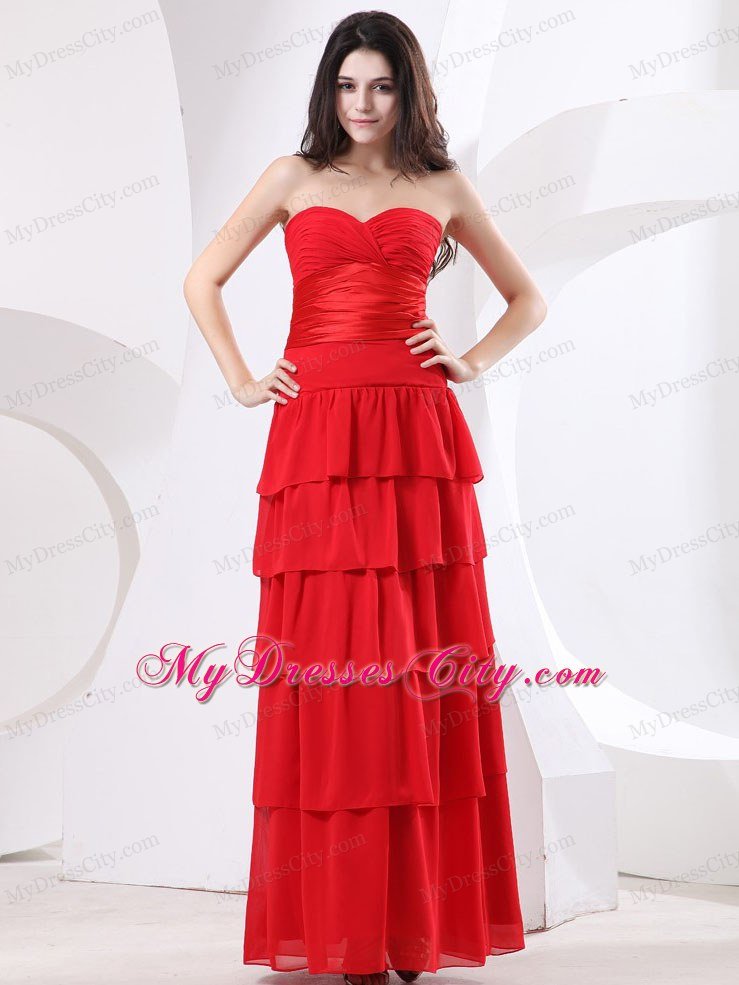 Sweetheart Red Empire Celebrity Dress with Ruching and Ruffled Layers