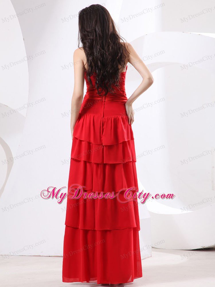 Sweetheart Red Empire Celebrity Dress with Ruching and Ruffled Layers