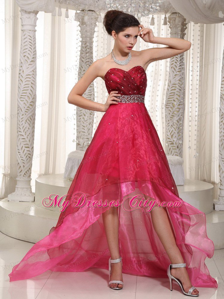 High-low Pink and Wine Red Sweetheart Celebrity Dresses Beading