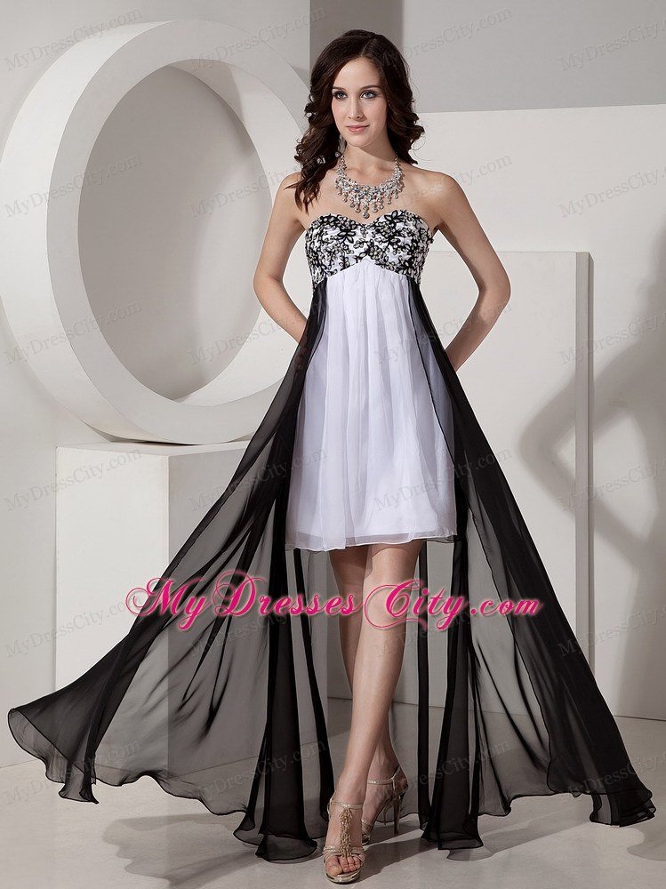 Black and White Detachable High-Low Appliques Bridesmaid Dress