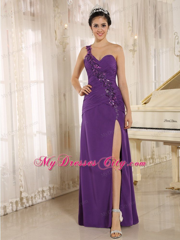 Sequins Sweetheart One Shoulder High Slit Purple Celebrity Dress High Slit