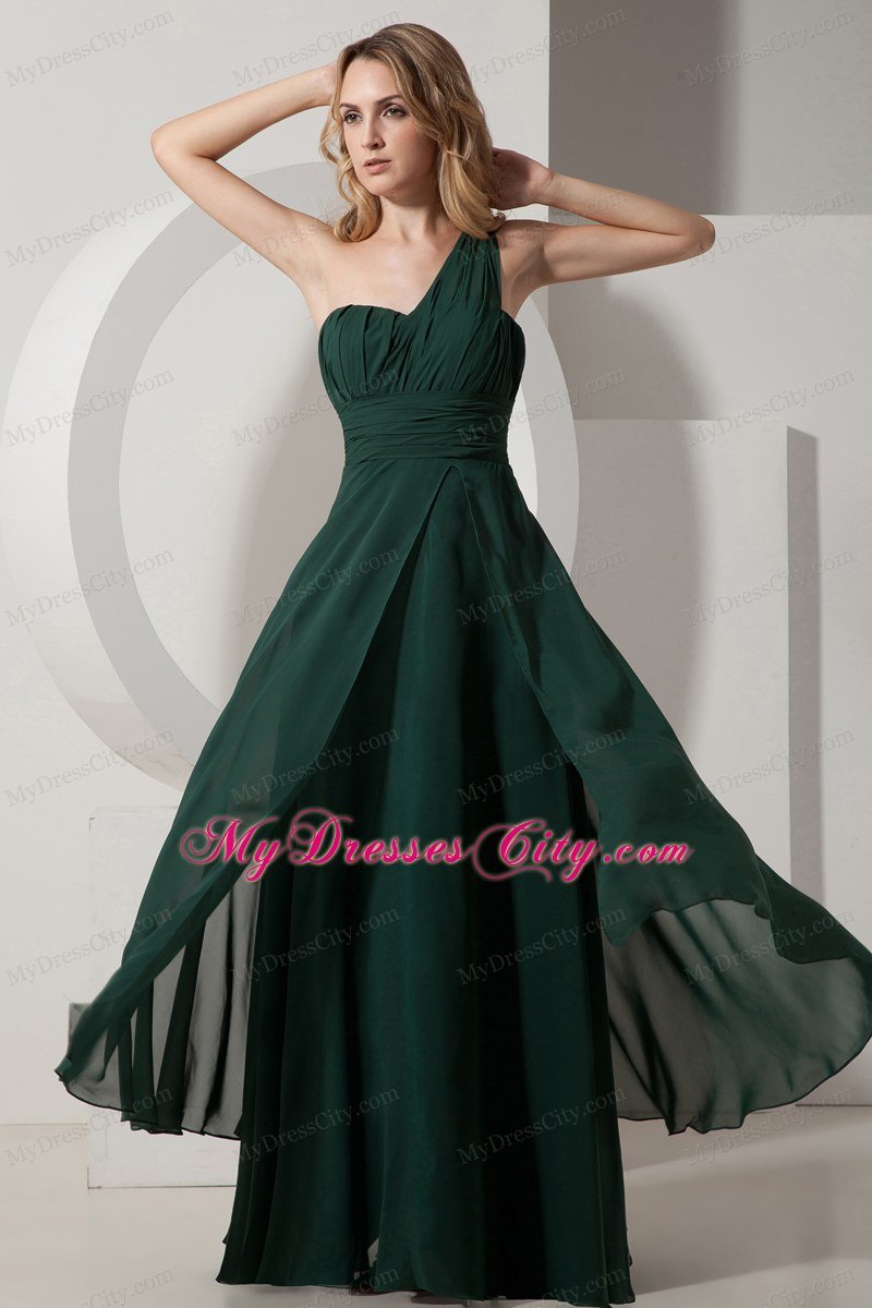 Chiffon Ruching One Shoulder Dark Green A-line Celebrity Dress