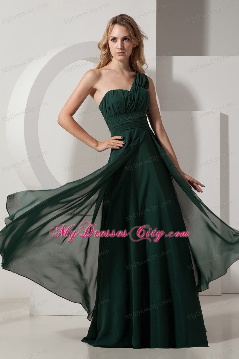 Chiffon Ruching One Shoulder Dark Green A-line Celebrity Dress