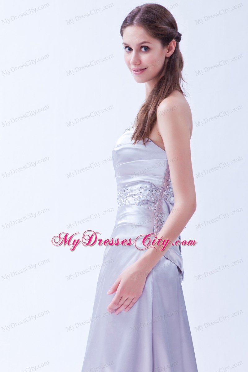 Strapless Beaded Lilac Prom Dress Brush Train Lace Back