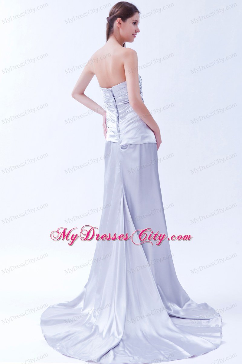 Strapless Beaded Lilac Prom Dress Brush Train Lace Back