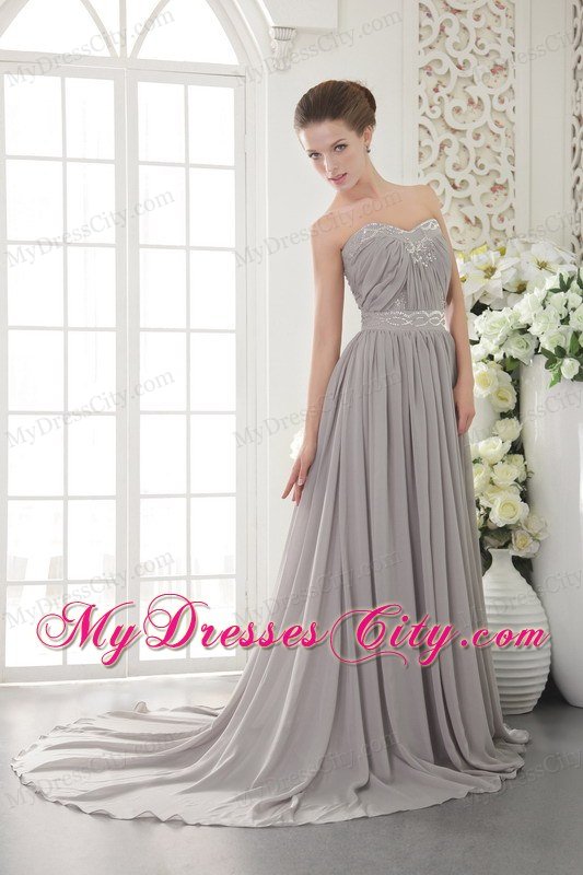Grey Sweetheart Brush Beaded Prom Dress with Back Out
