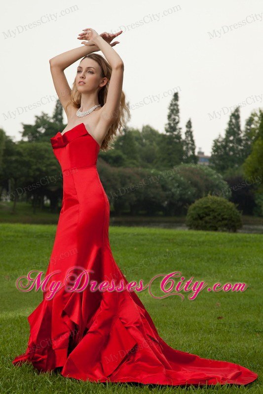 Red Mermaid Sweetheart Court Train Taffeta Prom Dress