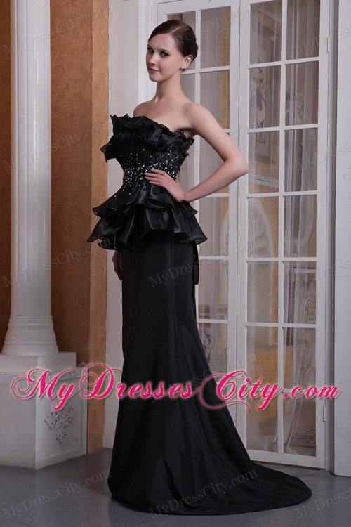 Ruffled Black Mermaid Strapless Dress for Celebrity