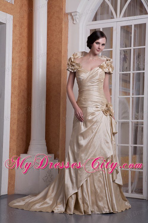 Gold A-line Sweetheart Celebrity Dress with Hand Made Flowers