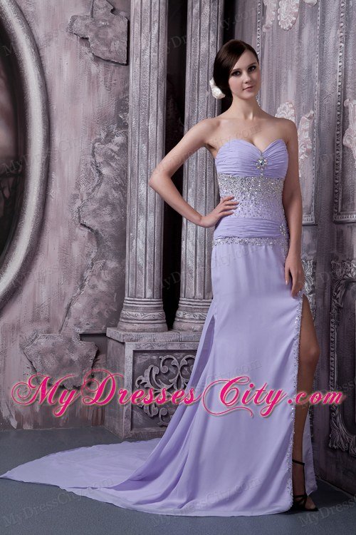 Lilac Beading Column Sweetheart Prom Dress for Celebrity