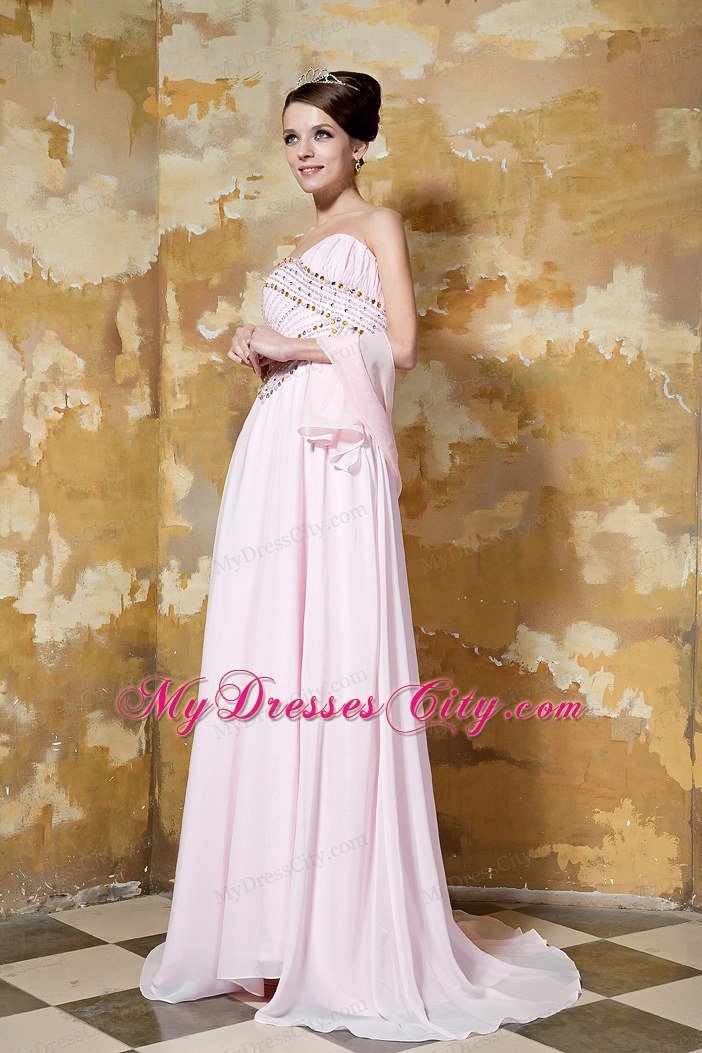 Light Pink Empire Celebrity Dress Beading Sweetheart Brush Train