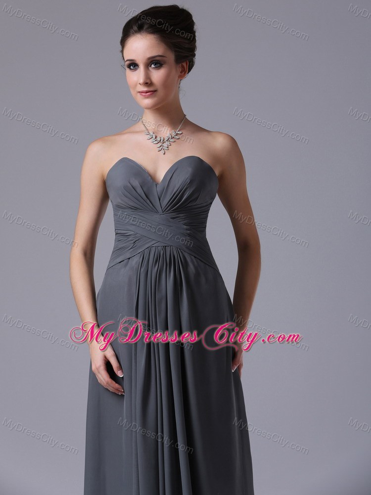 Popular Simple Ruched Grey Sweetheart Chiffon Bridesmaid Dress Ankle-length