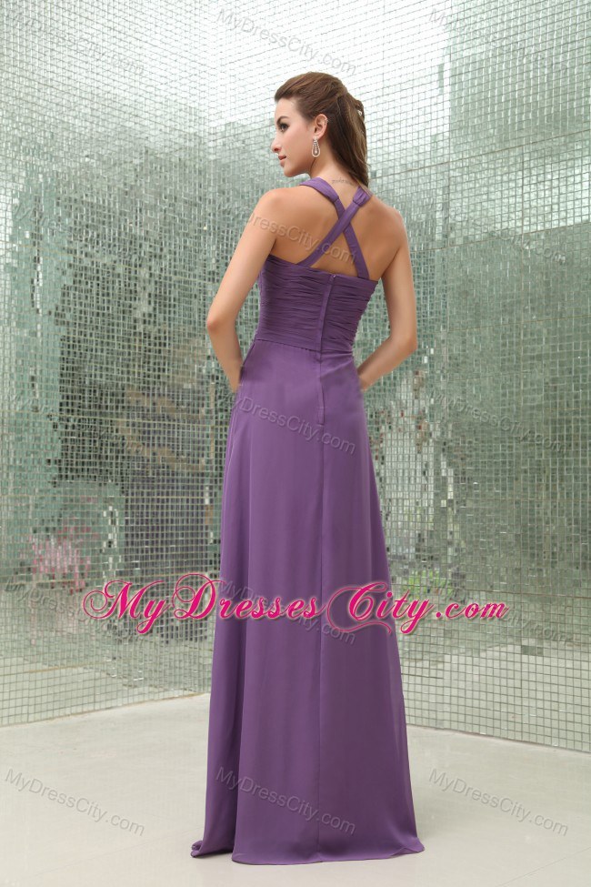 Fabulous Empire Chiffon Purple V-neck Ruched Bridesmaid Dress Floor-length
