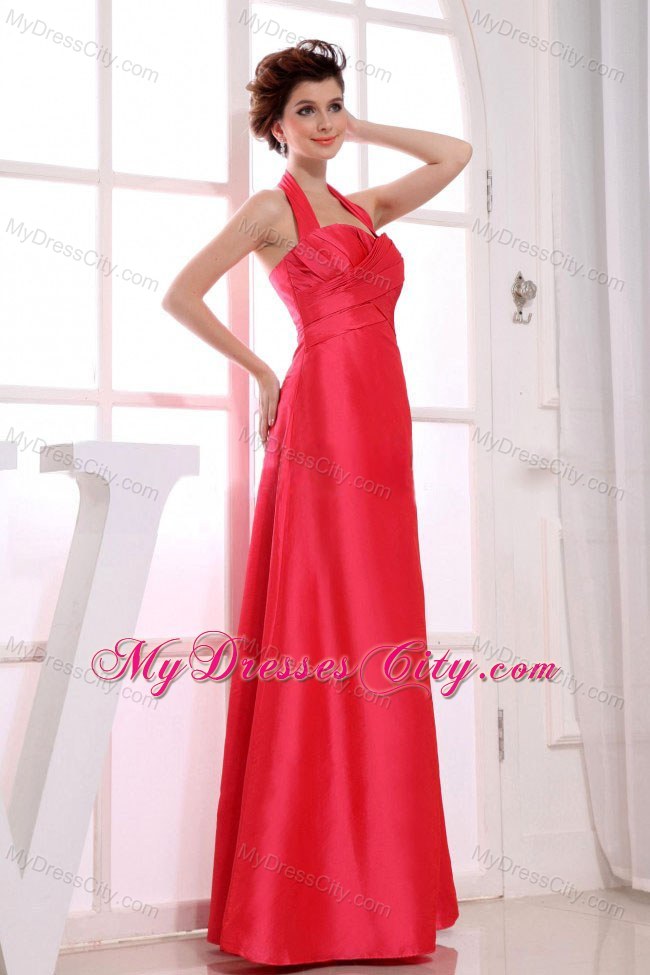 Recommended Red A-Line Floor-length Halter Top 2013 Bridesmaid Dress