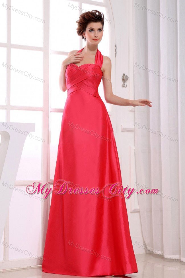 Recommended Red A-Line Floor-length Halter Top 2013 Bridesmaid Dress