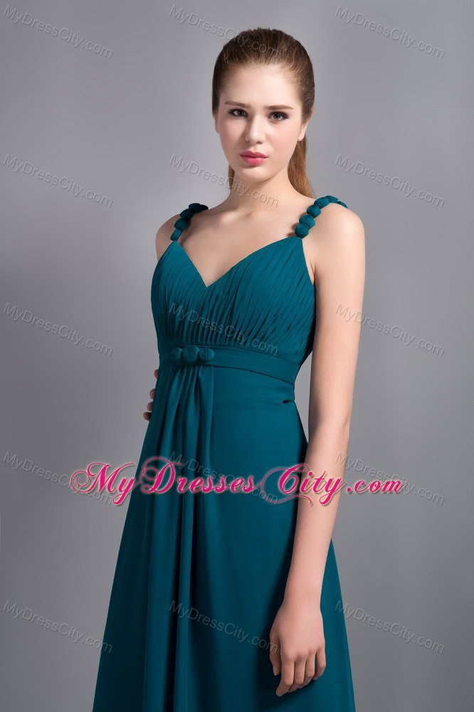 Affordable Turquoise V-neck Ankle-length Chiffon Maternity Bridesmaid Dress