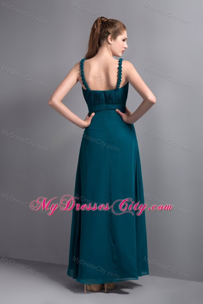 Affordable Turquoise V-neck Ankle-length Chiffon Maternity Bridesmaid Dress