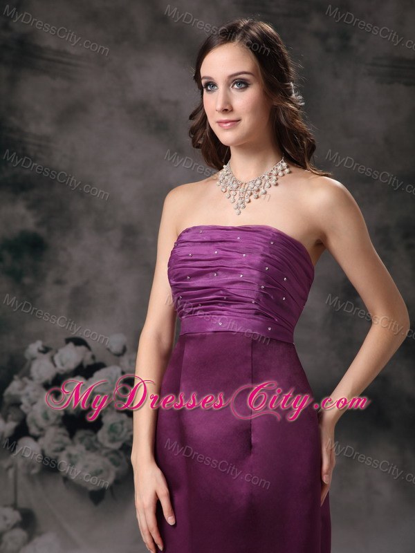 Wanted Beaded Sleek Purple Column Strapless Bridesmaid Dress Floor-length