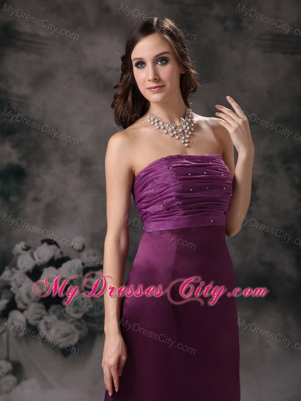 Wanted Beaded Sleek Purple Column Strapless Bridesmaid Dress Floor-length