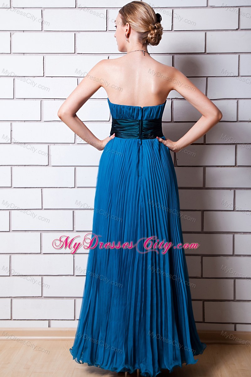 Blue Empire Strapless Pleated Organza Bridesmaid Dress Floor-length with Blet