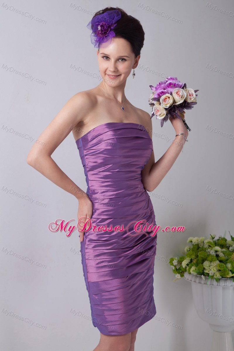 Snazzy Lavender Slinky Strapless Mini Maid of Honor Dress Dress with Ruches