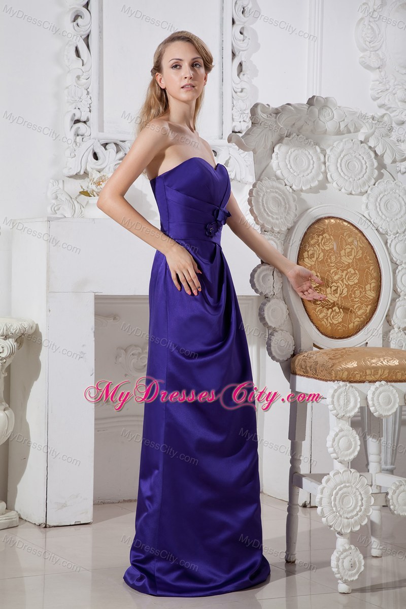 Purple A-line Sweetheart Long Maid of Honor Dress with Hand Made Flowers