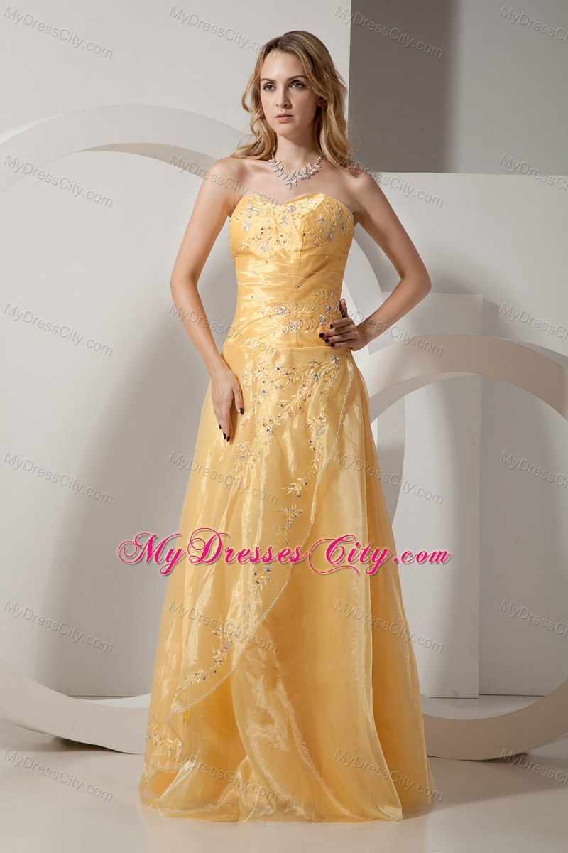 Golden Sweetheart Embroidery and Beading Long Organza Bridesmaid Dress