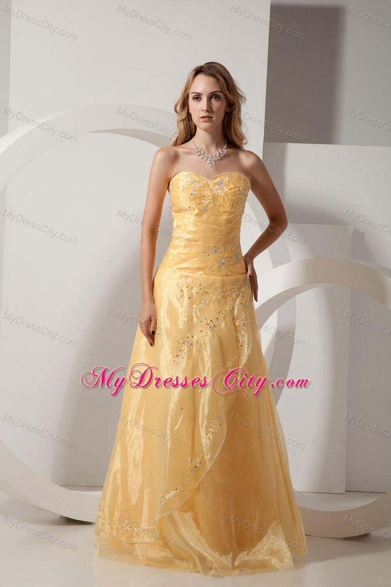 Golden Sweetheart Embroidery and Beading Long Organza Bridesmaid Dress
