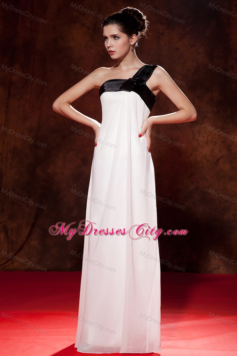 Pretty Black and White Empire One Shoulder Maid of Honor Dress