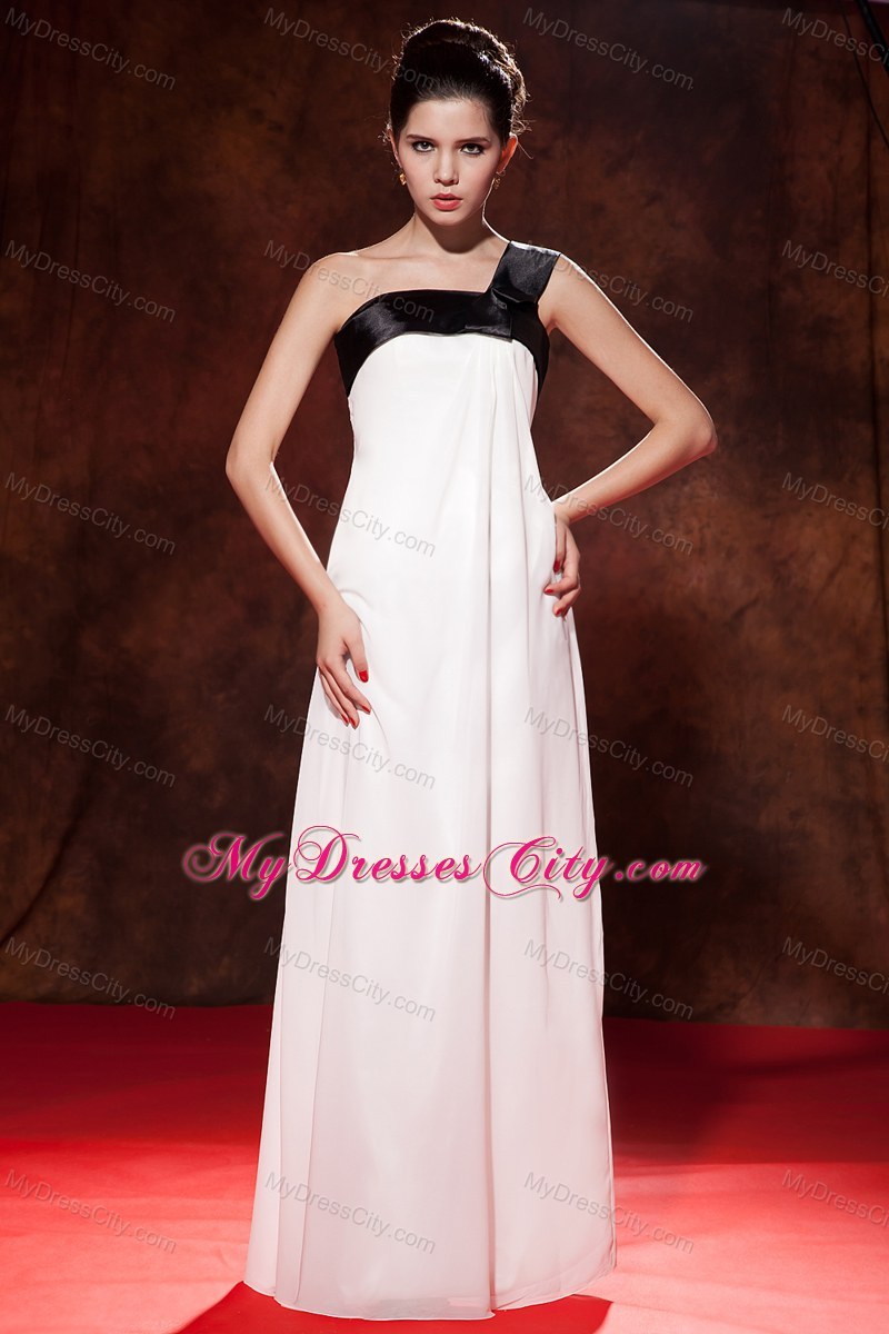 Pretty Black and White Empire One Shoulder Maid of Honor Dress