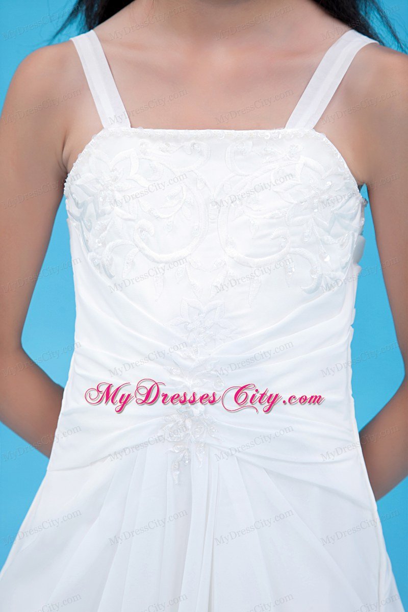 White Straps for A-line Chiffon Flower Girl Dress Embroidery Decorate
