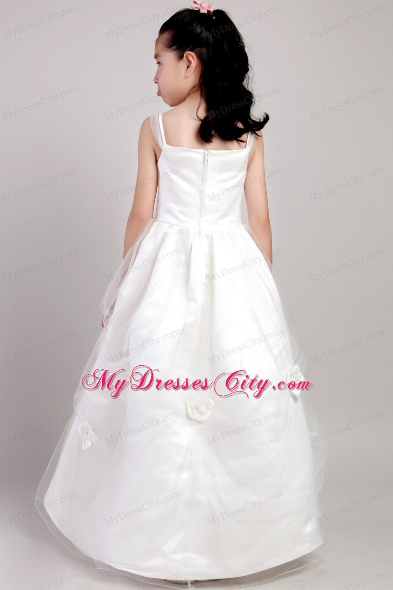 A-line Ankle-length Flower Girl Dress Hand Made Flowers Accented