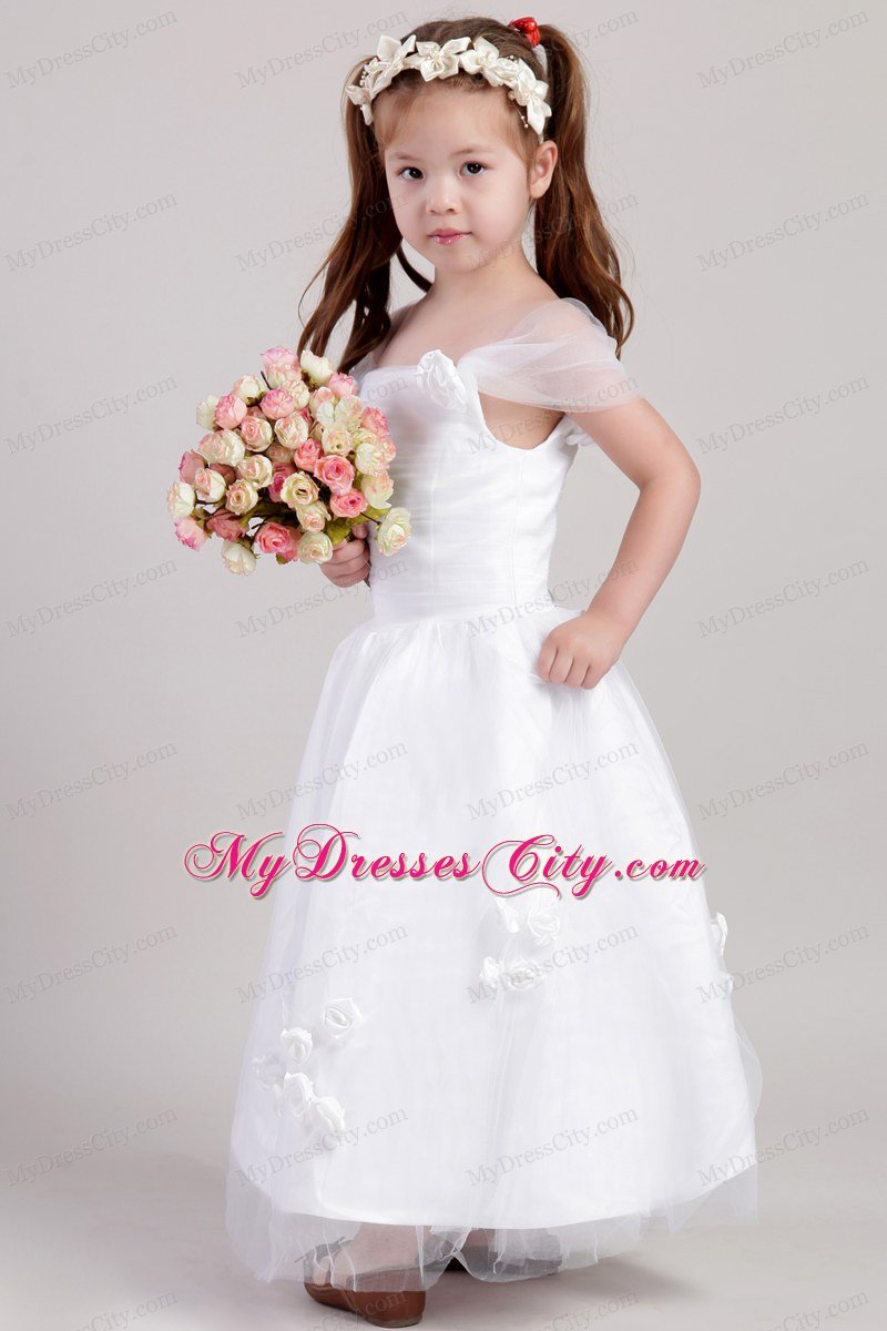 Straps and Flowers Accented Flower Girl Dress A-line Ankle-length Style