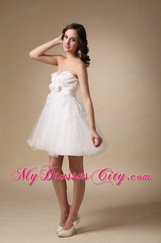 White A-line Sweetheart Mini-length Hand Flowers Homecoming Dress