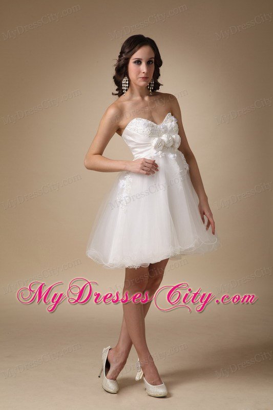 White A-line Sweetheart Mini-length Hand Flowers Homecoming Dress