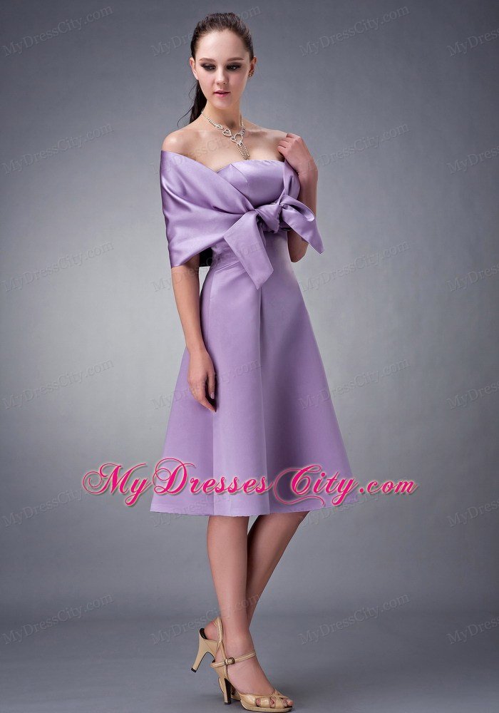 Strapless Lavender Tea-length Satin Homecoming Dress with Shawl