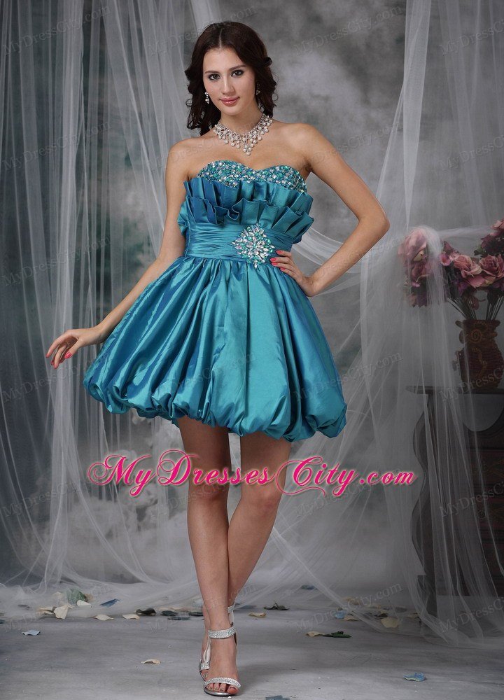 Teal Pricess Mini Taffeta Homecoming Dress with Beading