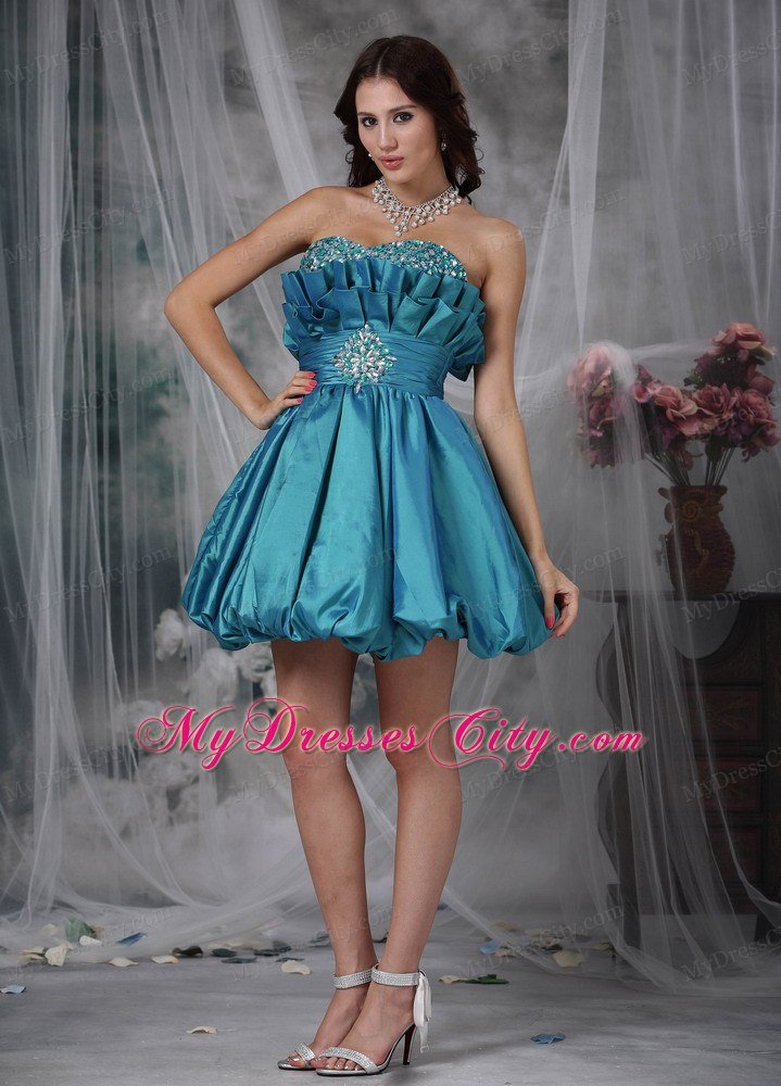 Teal Pricess Mini Taffeta Homecoming Dress with Beading
