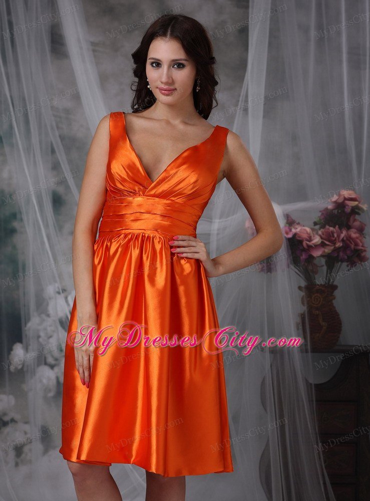 Orange Red Taffeta Short V-neck 2013 Homecoming Dress Ruced