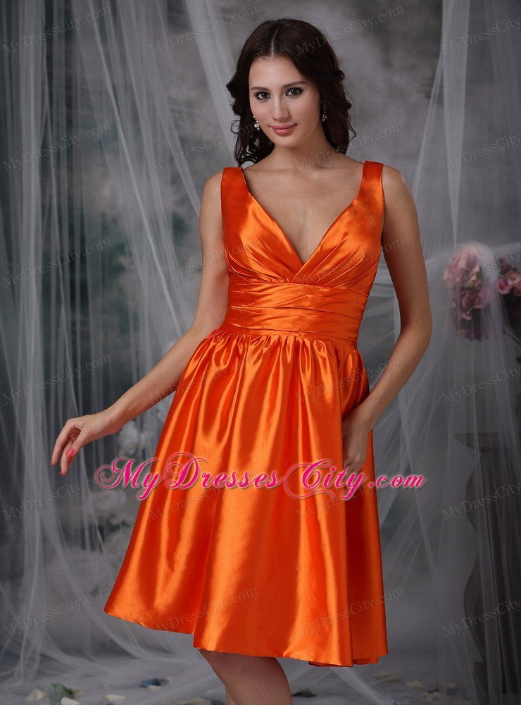 Orange Red Taffeta Short V-neck 2013 Homecoming Dress Ruced