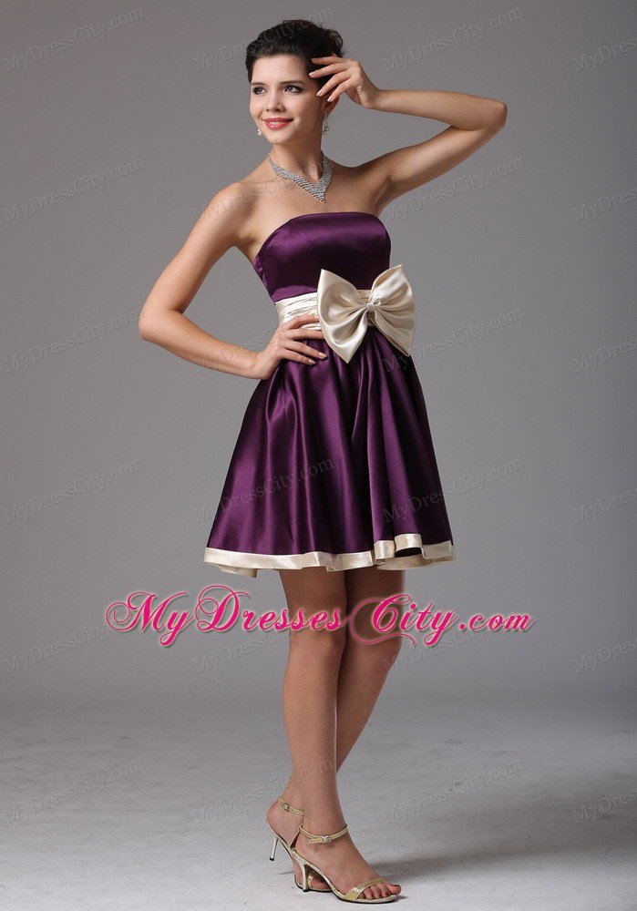 Strapless Dark Purple Mini-length Homecoming Dress With Sash